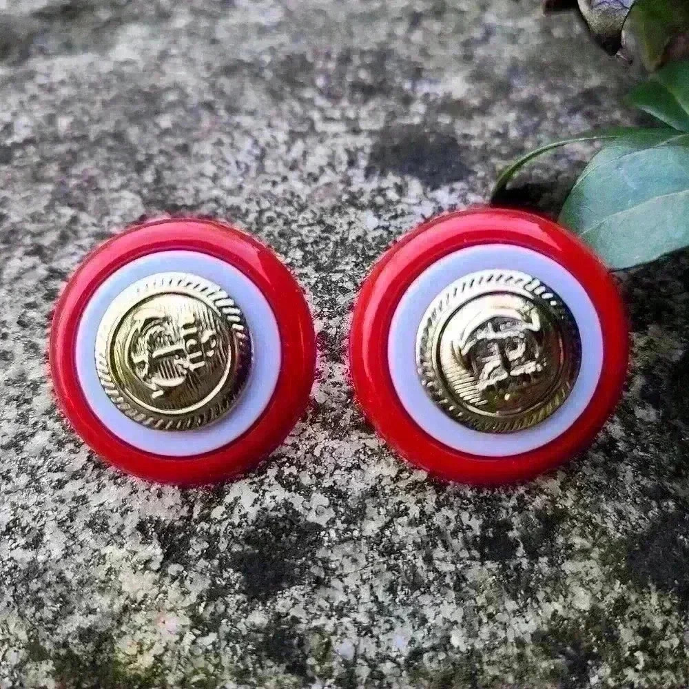 Vintage anchor  earrings red white gold colors